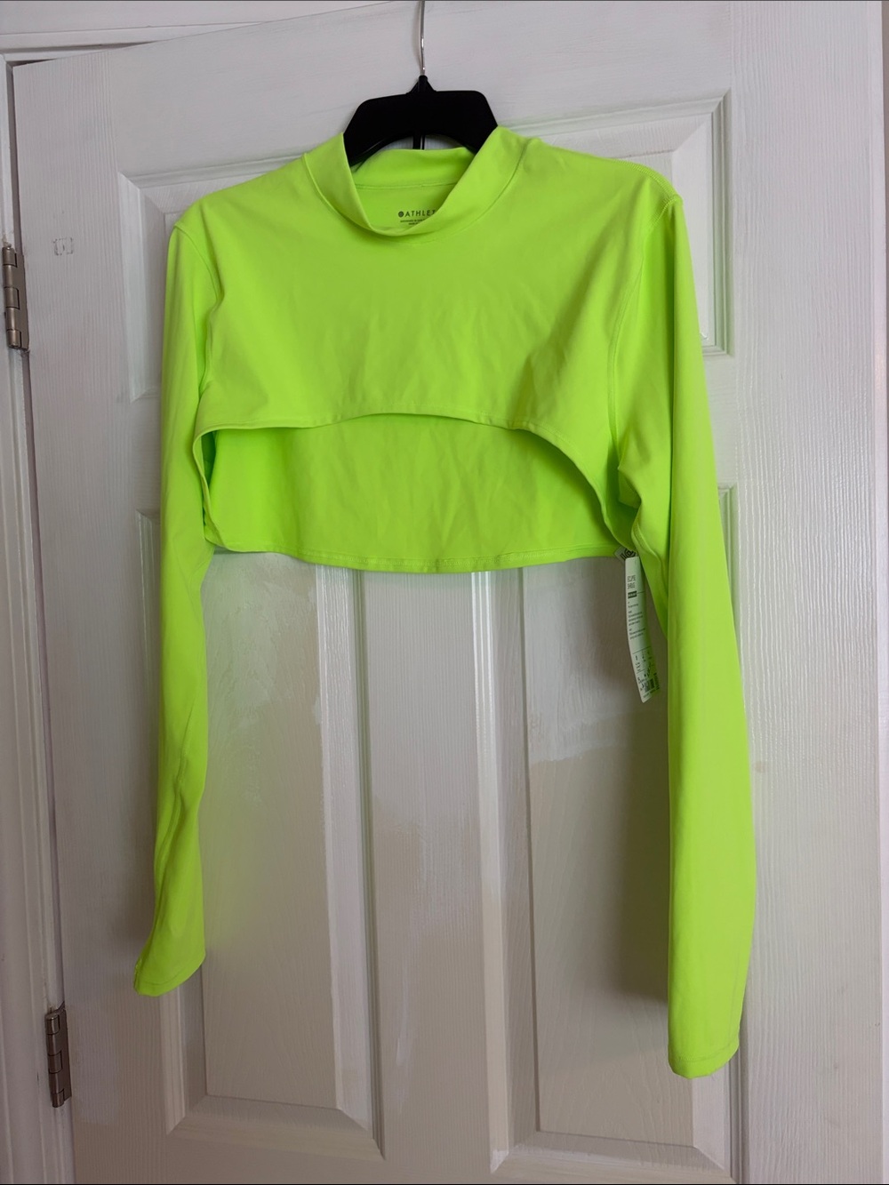 Athleta Eclipse Shrug Neon Lime Cropped Long-Sleeve Performance Top size xl
